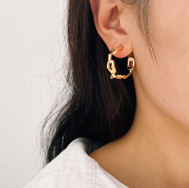4pcs Gold plated Ear Posts, Chain Hoop Earrings with Loop, Rustic Stud Earrings, Chunky Hoop Earrings (GB-2766)