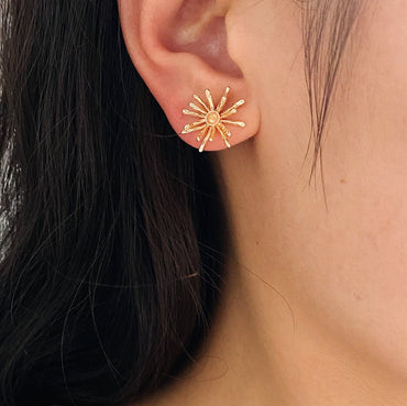 10pcs Gold Fireworks Ear Posts, Pearl Earring Mounts, Half Drilled Pearls Earring Settings (GB-3689)