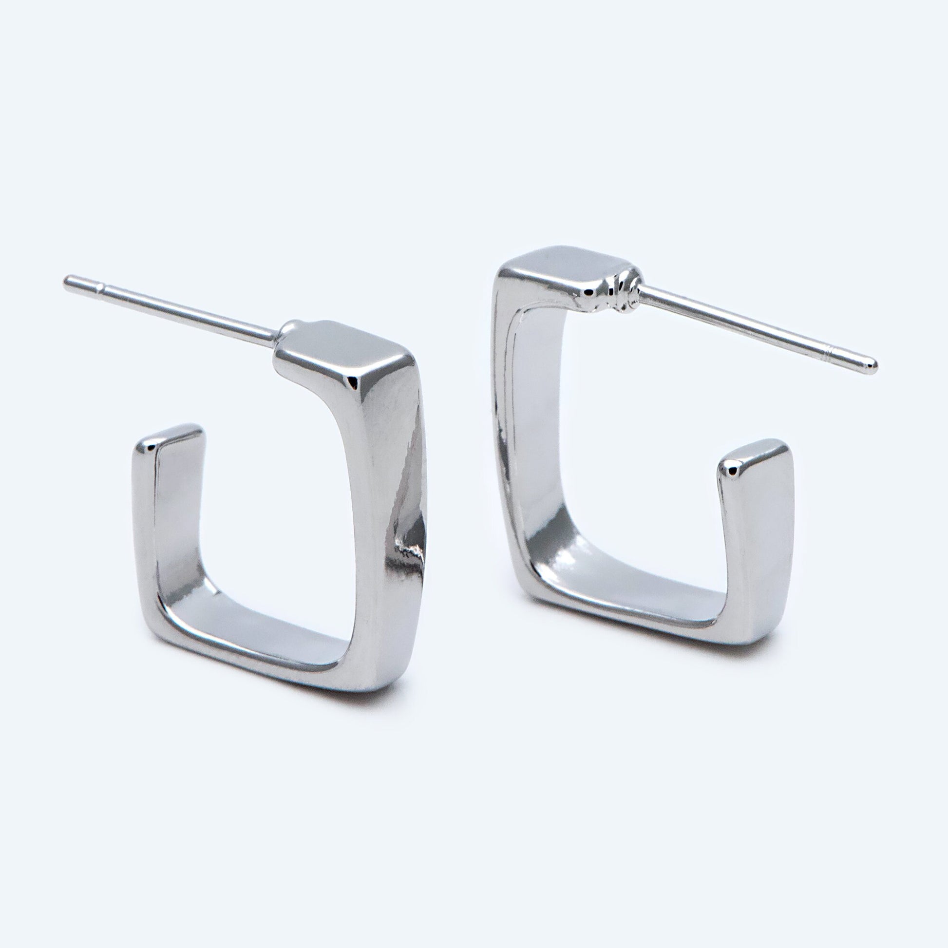 10pcs Gold/ Silver tone Square Ear Posts 16x17mm, 18K Real Gold Plated Brass, Geometric Earring Studs (GB-1799)