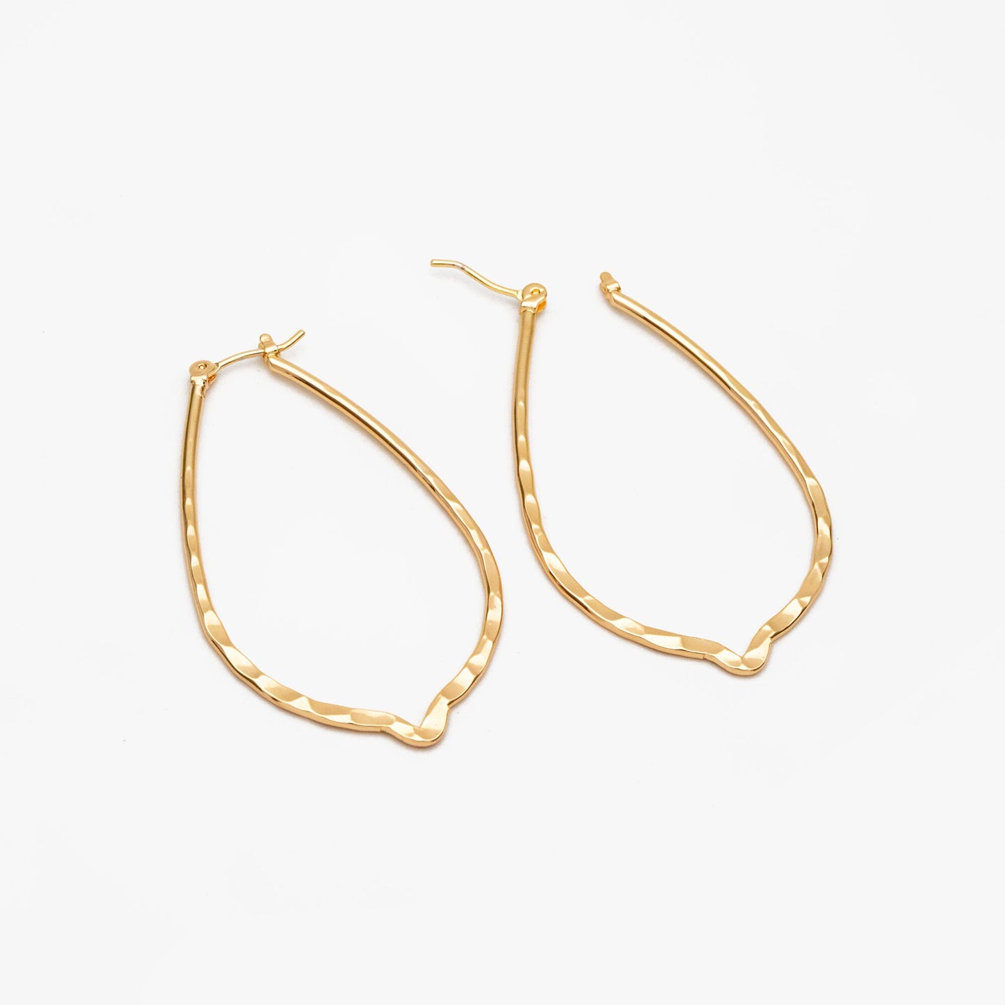 4pcs Gold Teardrop Hoop Earrings, Gold plated Brass, Hammered Teardrop Earrings (GB-3720)