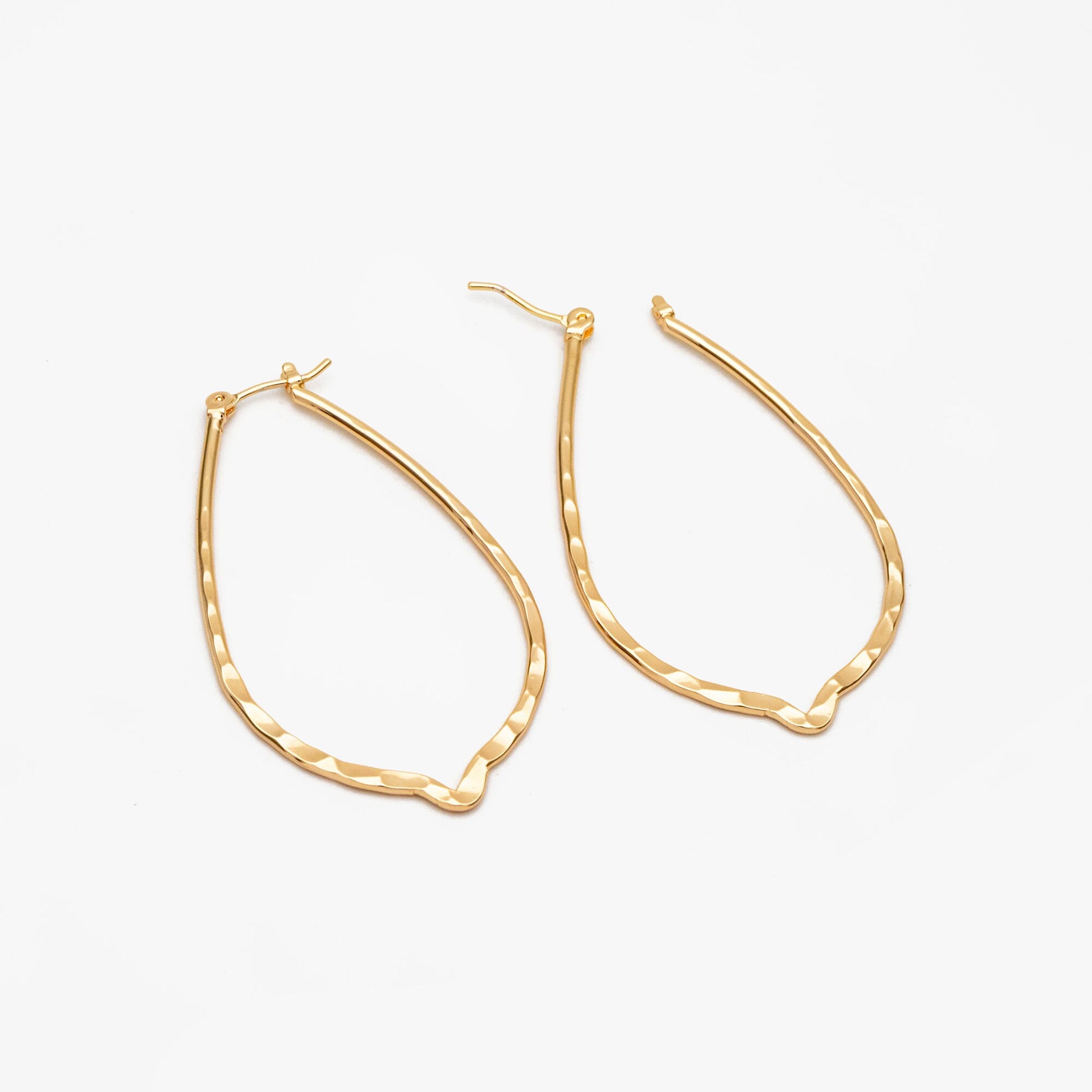 4pcs Gold Teardrop Hoop Earrings, Gold plated Brass, Hammered Teardrop Earrings (GB-3720)