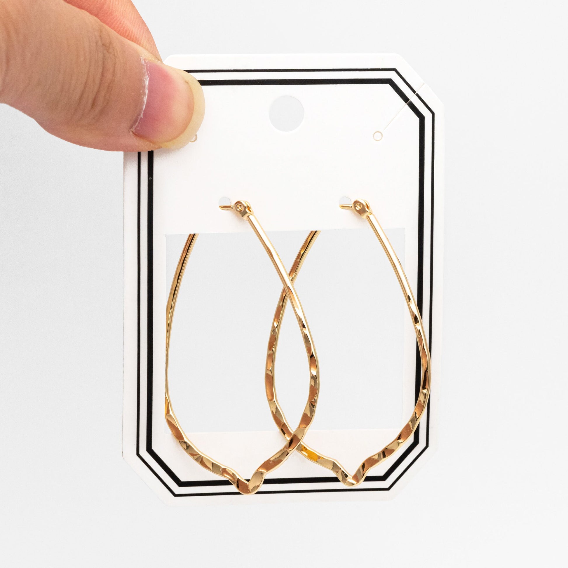 4pcs Gold Teardrop Hoop Earrings, Gold plated Brass, Hammered Teardrop Earrings (GB-3720)