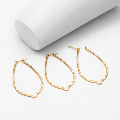 4pcs Gold Teardrop Hoop Earrings, Gold plated Brass, Hammered Teardrop Earrings (GB-3720)