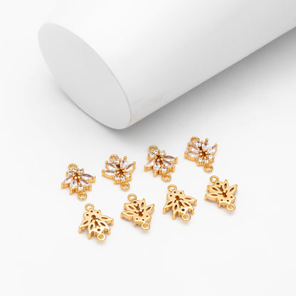 10pcs CZ Pave Gold Flower Charm Connectors 14mm, 18K Gold plated Brass Earring Connectors (GB-3670-E)