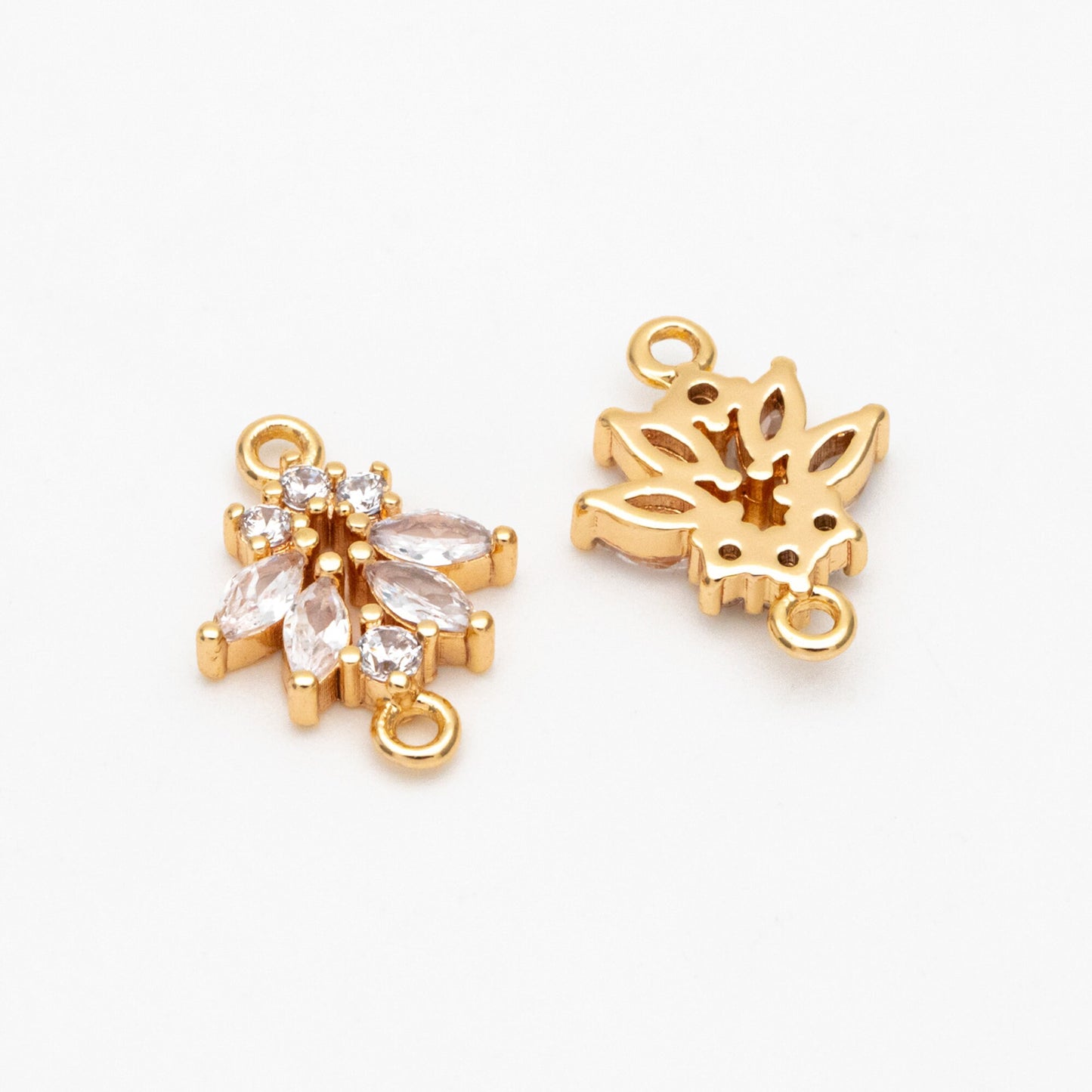 10pcs CZ Pave Gold Flower Charm Connectors 14mm, 18K Gold plated Brass Earring Connectors (GB-3670-E)