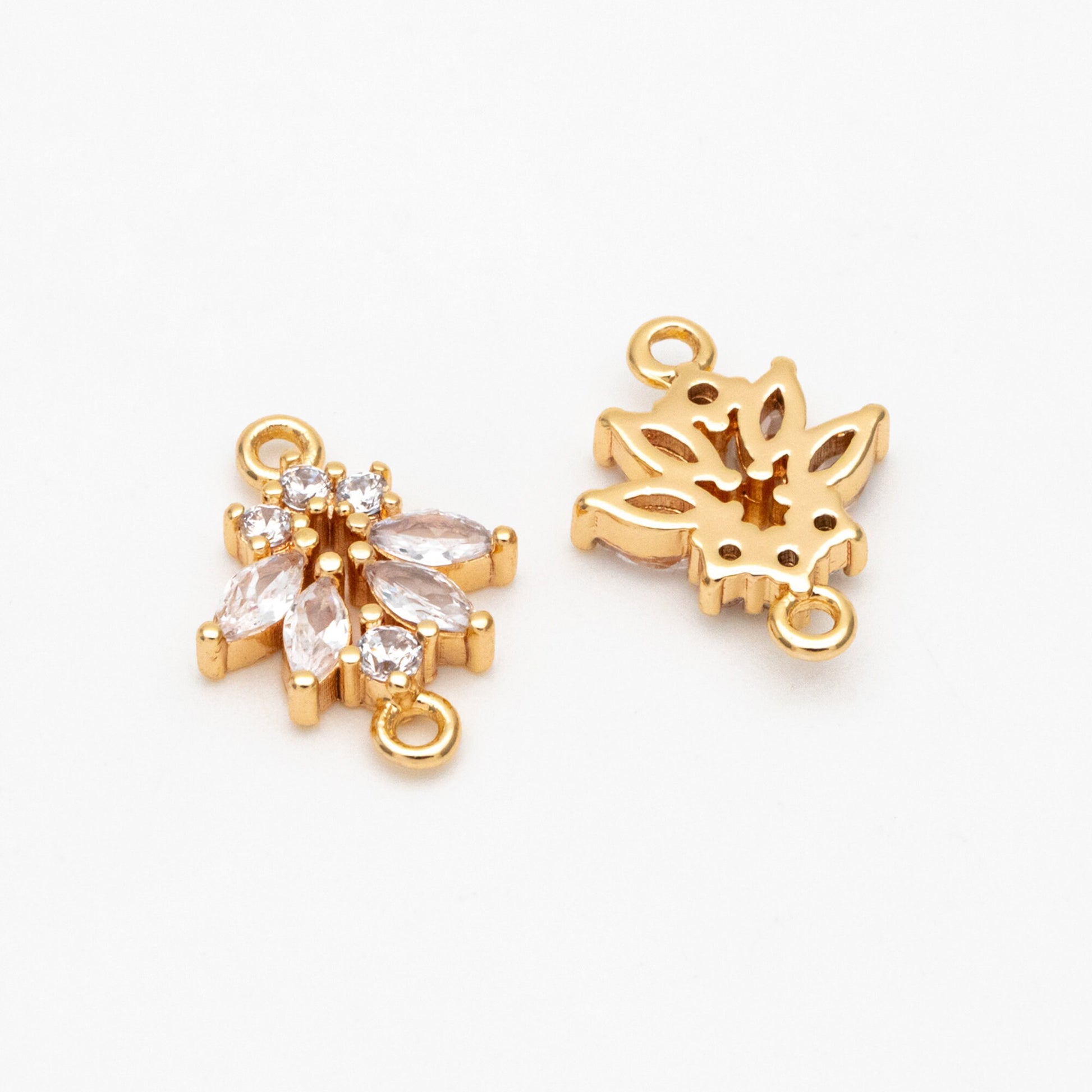 10pcs CZ Pave Gold Flower Charm Connectors 14mm, 18K Gold plated Brass Earring Connectors (GB-3670-E)