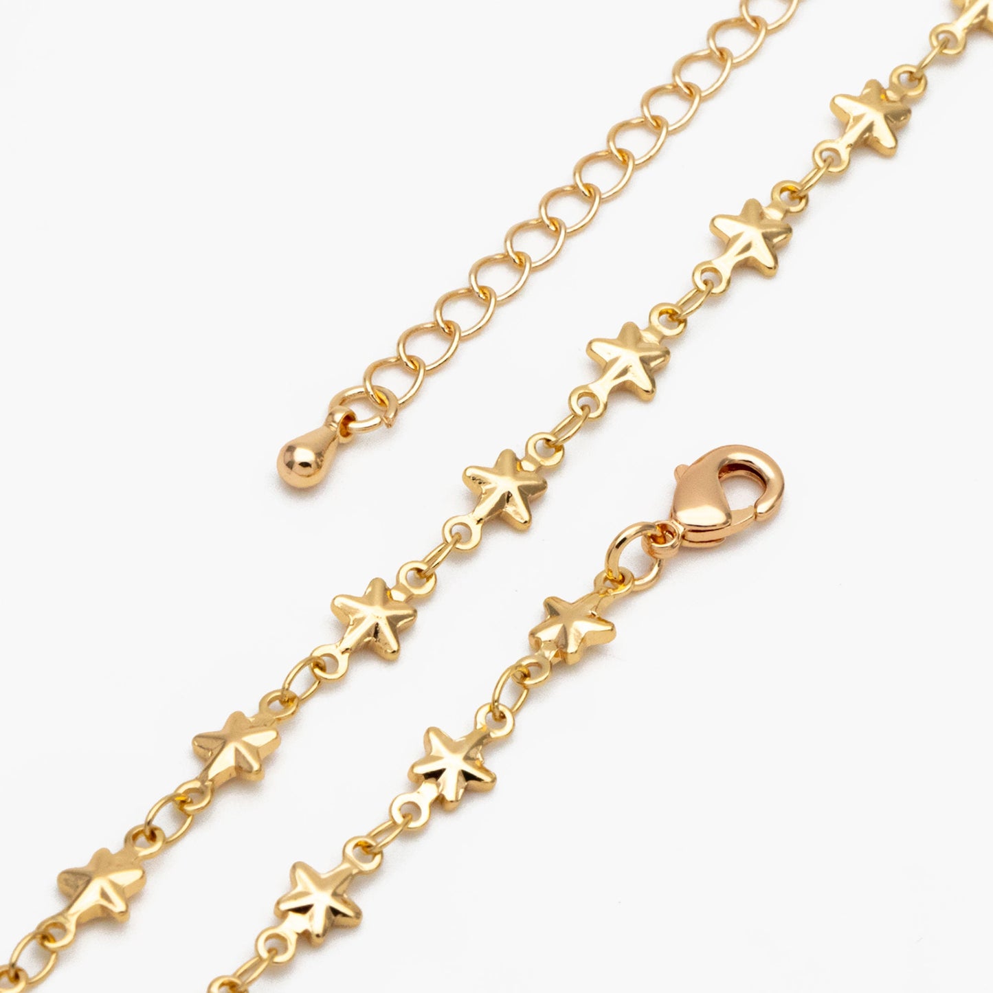 Gold Star Beaded Chains, Finished Bracelet/ Anklet/ Necklace, Adjustable with Extender Chain, Ready to Wear (#LK-418)