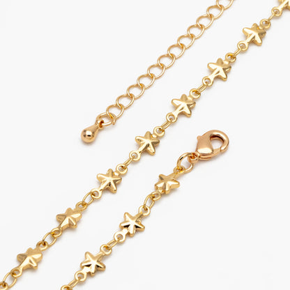 Gold Star Beaded Chains, Finished Bracelet/ Anklet/ Necklace, Adjustable with Extender Chain, Ready to Wear (#LK-418)