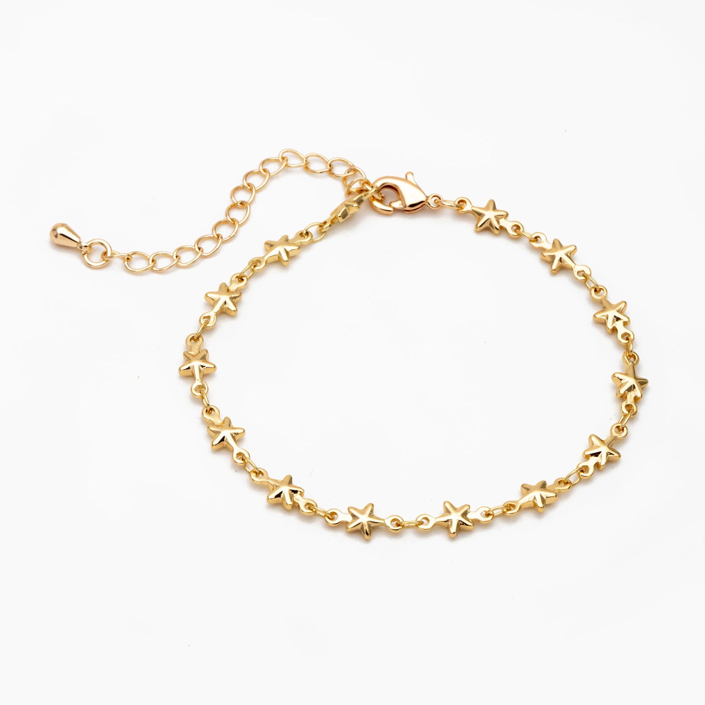 Gold Star Beaded Chains, Finished Bracelet/ Anklet/ Necklace, Adjustable with Extender Chain, Ready to Wear (#LK-418)