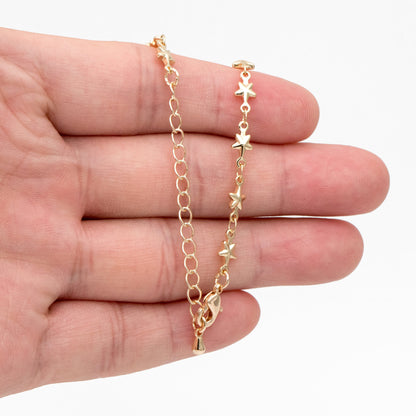 Gold Star Beaded Chains, Finished Bracelet/ Anklet/ Necklace, Adjustable with Extender Chain, Ready to Wear (#LK-418)