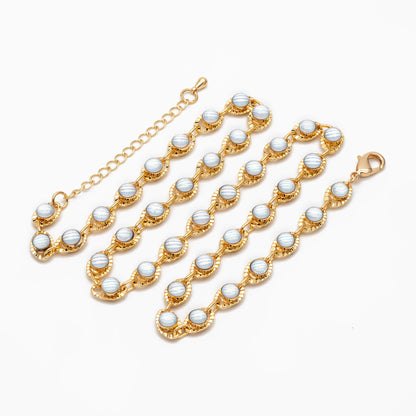 Gold Evil Eye Chain, Round Glass Beaded Chain, Finished Bracelet/ Anklet/ Necklace with Extender Chain, Ready to Wear (#LK-591)