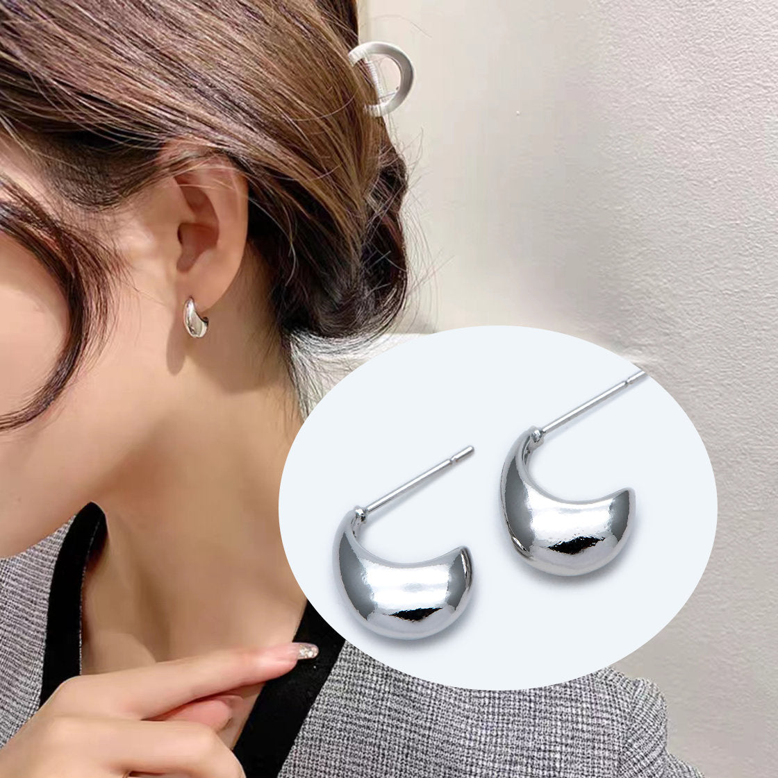 10pcs Gold/Silver tone Minimalist Ear Posts, 18K Gold plated Brass Ear Posts, Moon Stud Earring (GB-1850)