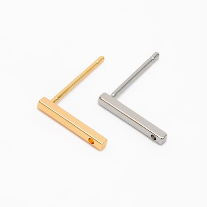 10pcs Gold/ Silver Bar Ear Posts, Gold/ Rhodium plated Brass Earring Findings, Stud Earring Components (GB-645)