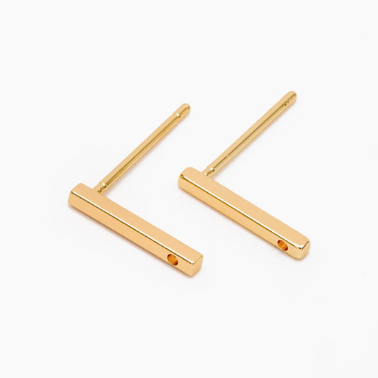 10pcs Gold/ Silver Bar Ear Posts, Gold/ Rhodium plated Brass Earring Findings, Stud Earring Components (GB-645)