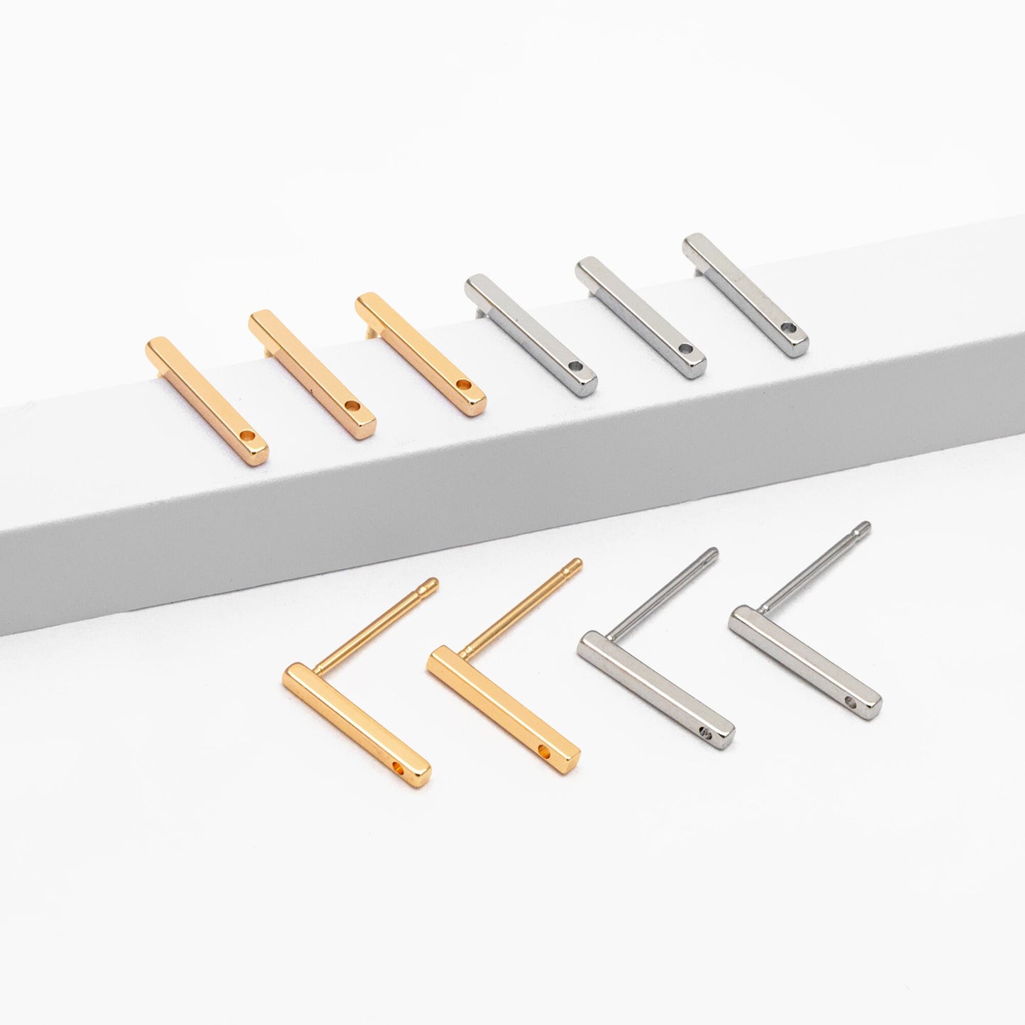 10pcs Gold/ Silver Bar Ear Posts, Gold/ Rhodium plated Brass Earring Findings, Stud Earring Components (GB-645)
