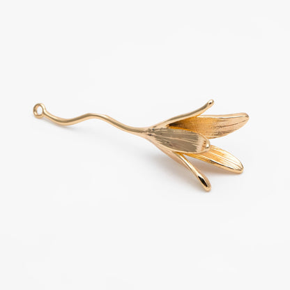 4pcs Gold/ Silver Flower Pendants 40x15mm, Real Gold/ Rhodium plated Brass Floral Charms (GB-954-C)