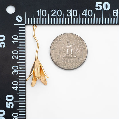 4pcs Gold/ Silver Flower Pendants 40x15mm, Real Gold/ Rhodium plated Brass Floral Charms (GB-954-C)