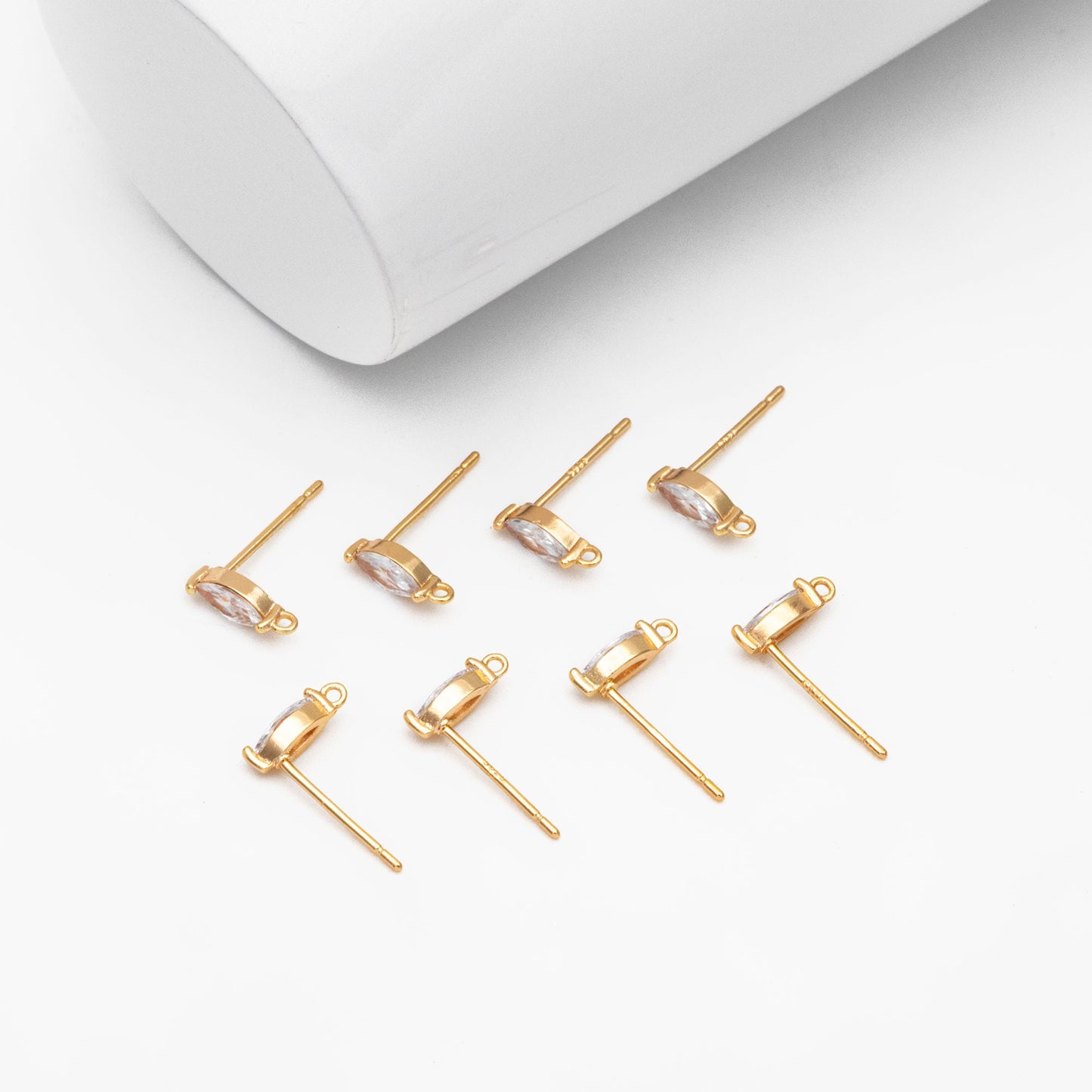 4pcs Gold Mini Marquise Ear Posts, Gold Plated Brass, Horse Eye Stud Earrings (GB-310-E)