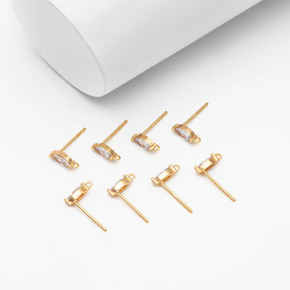 4pcs Gold Mini Marquise Ear Posts, Gold Plated Brass, Horse Eye Stud Earrings (GB-310-E)