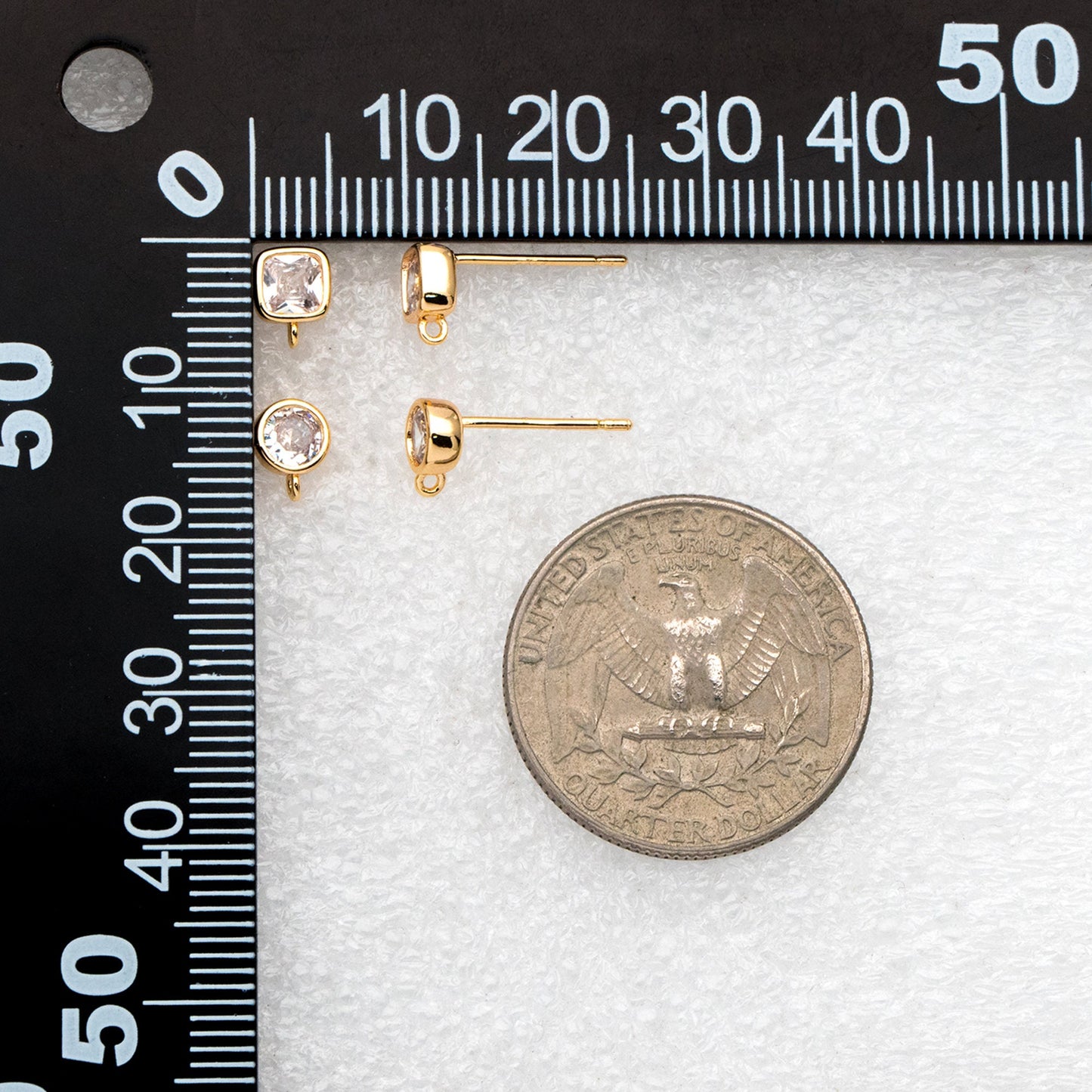 10pcs CZ Pave Square/ Round Ear Posts with Loop, Gold Plated Brass Geometric Stud Earrings (#GB-3681)