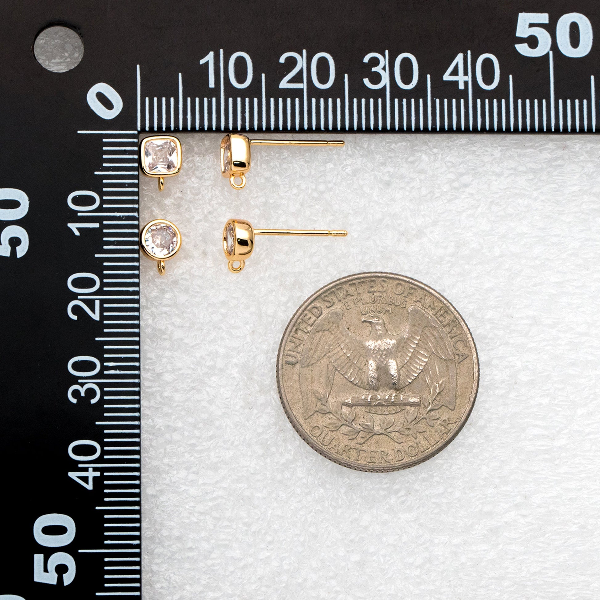 10pcs CZ Pave Square/ Round Ear Posts with Loop, Gold Plated Brass Geometric Stud Earrings (#GB-3681)