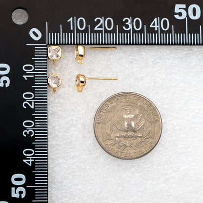 10pcs CZ Pave Square/ Round Ear Posts with Loop, Gold Plated Brass Geometric Stud Earrings (#GB-3681)