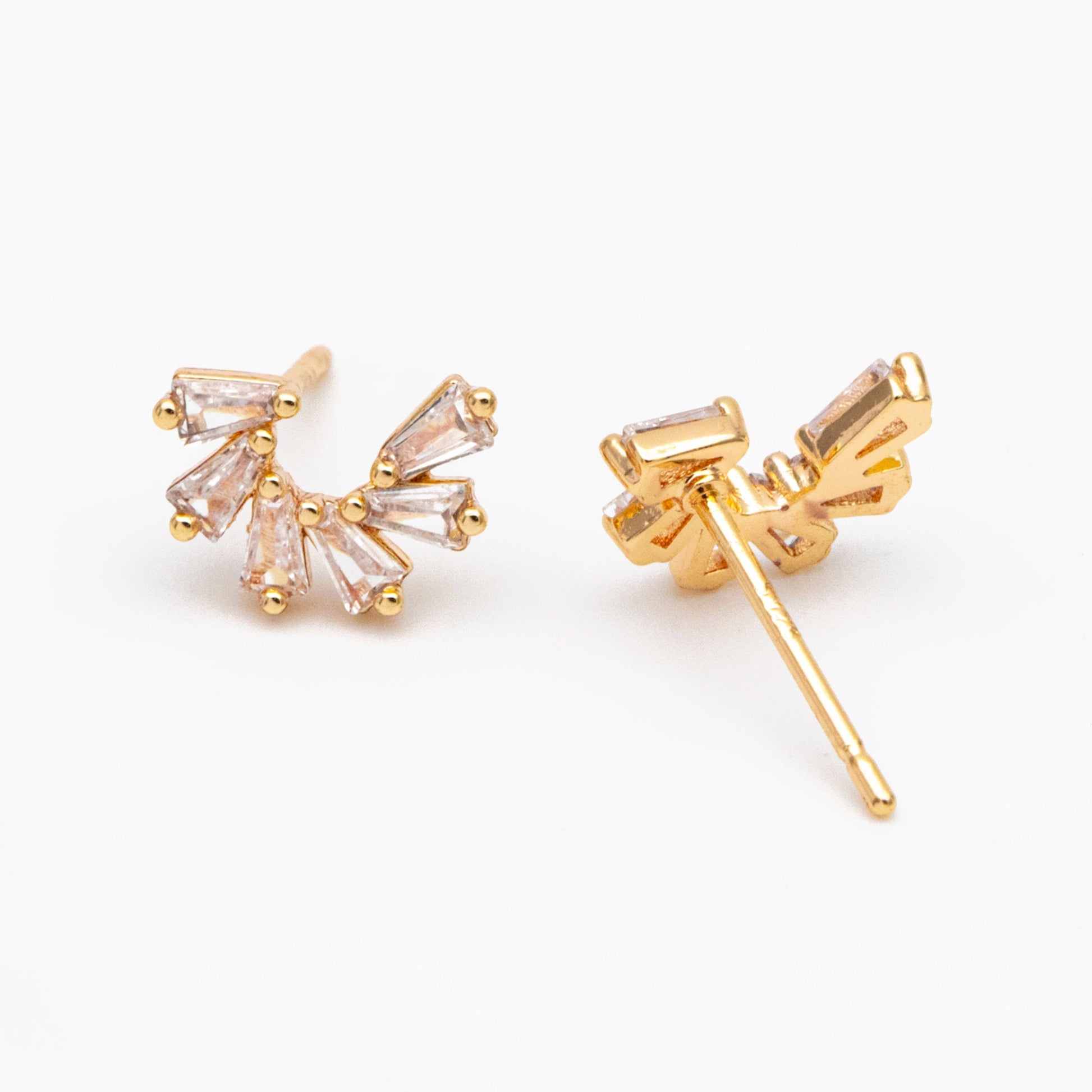 4pcs CZ Pave Flower Ear Posts 10x7mm, Gold plated Brass, Dainty Circle Stud Earrings, Clear /Green (#GB-3683)