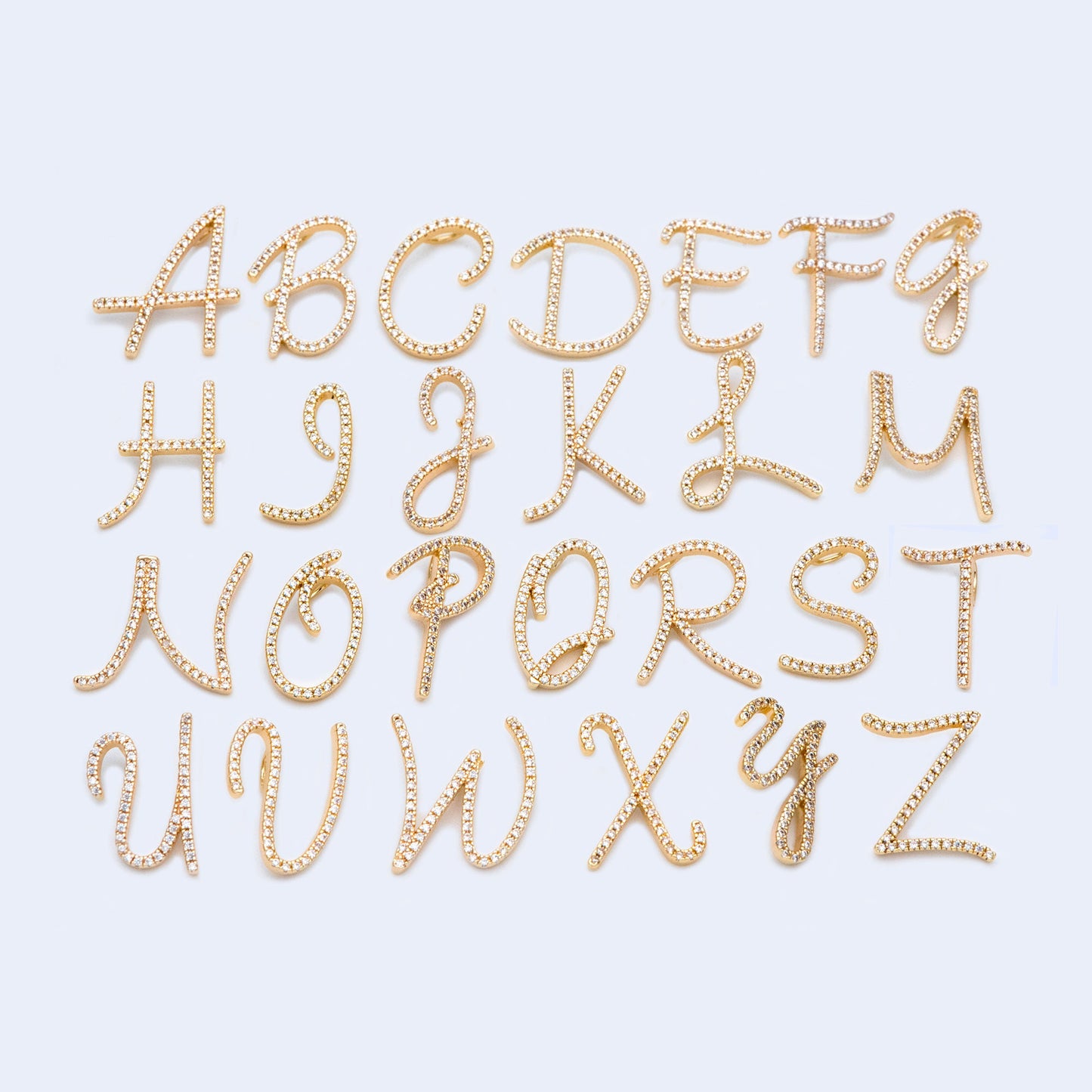 CZ Pave Gold Alphabet Pendants, 18K Gold plated Brass, Personalized Initial Charms, English Letter in Cursive, You Choose Letter (GB-1140)