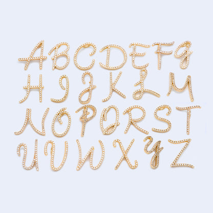 CZ Pave Gold Alphabet Pendants, 18K Gold plated Brass, Personalized Initial Charms, English Letter in Cursive, You Choose Letter (GB-1140)