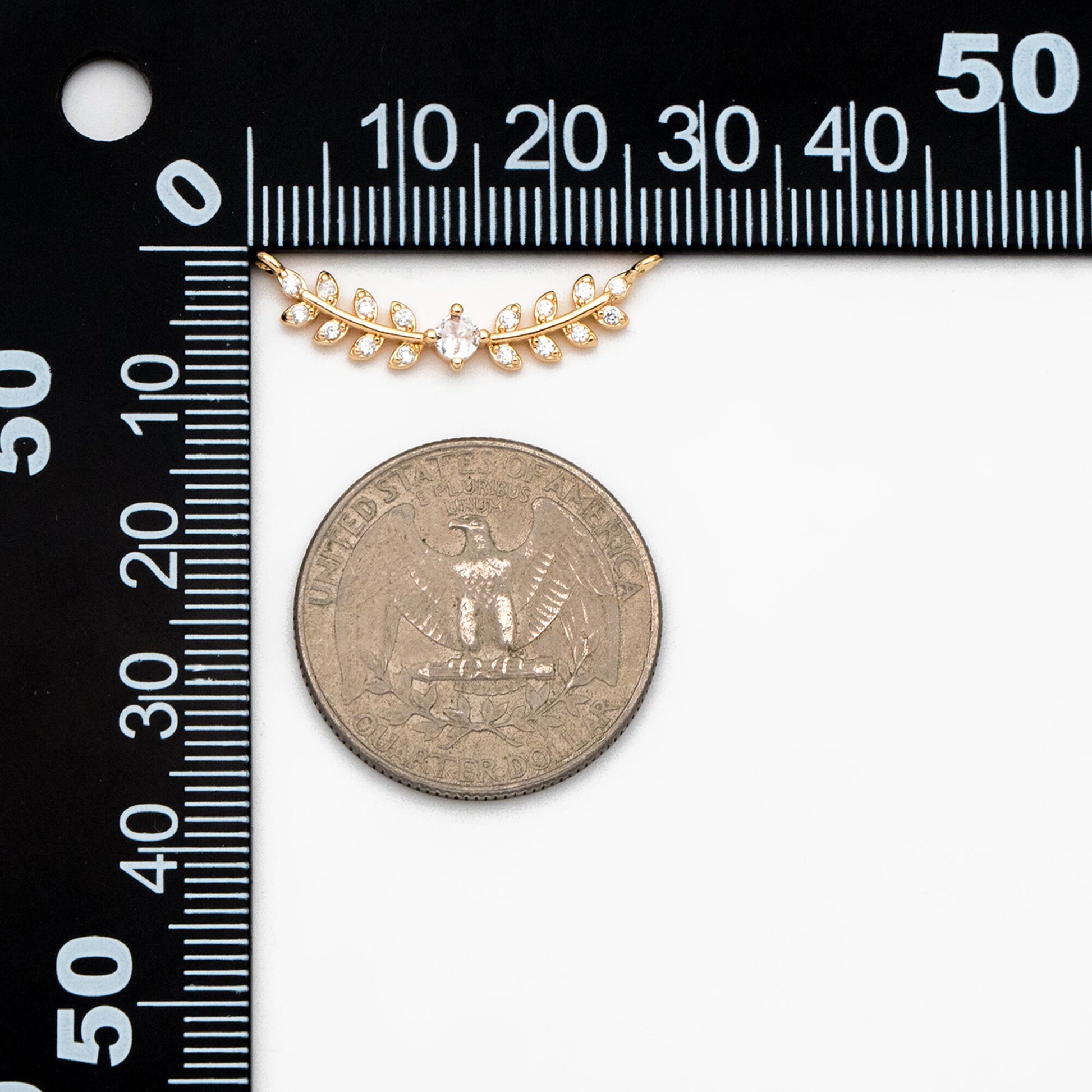 4pcs CZ Pave Gold/ Silver Leaf Charm Connector 26x9mm, Gold/ Rhodium plated Brass, Cubic Zirconia Setting Diy Supplies (#GB-3669-C)