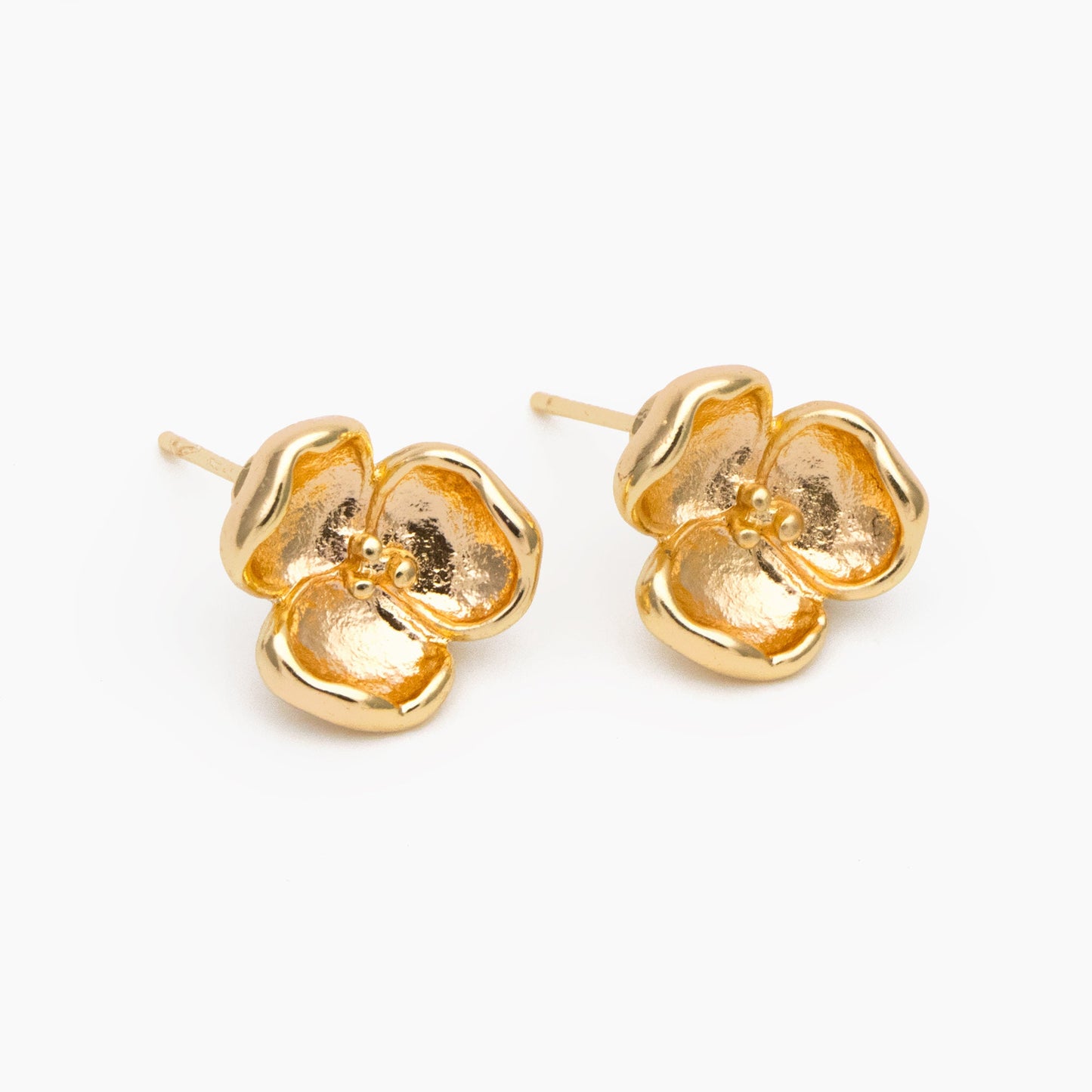 10pcs Gold Flower Stud Earring with Loop, Gold Plated Brass, Jewelry Making, Diy Material, Jewelry Supplies (GB-3686)