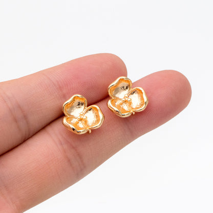10pcs Gold Flower Stud Earring with Loop, Gold Plated Brass, Jewelry Making, Diy Material, Jewelry Supplies (GB-3686)