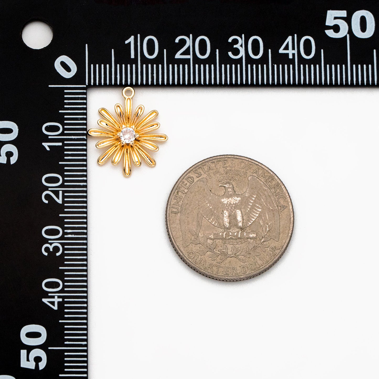 10pcs Gold CZ Flower Charms 17x15mm, 18K Real Gold plated Brass, Floral Earring Pendants (GB-3688)