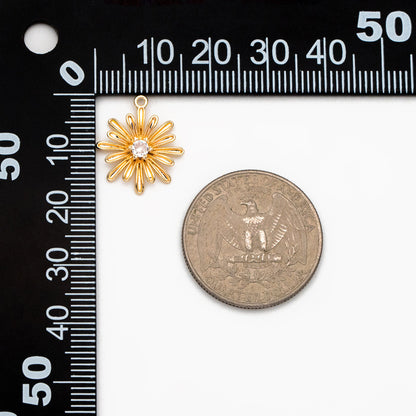 10pcs Gold CZ Flower Charms 17x15mm, 18K Real Gold plated Brass, Floral Earring Pendants (GB-3688)