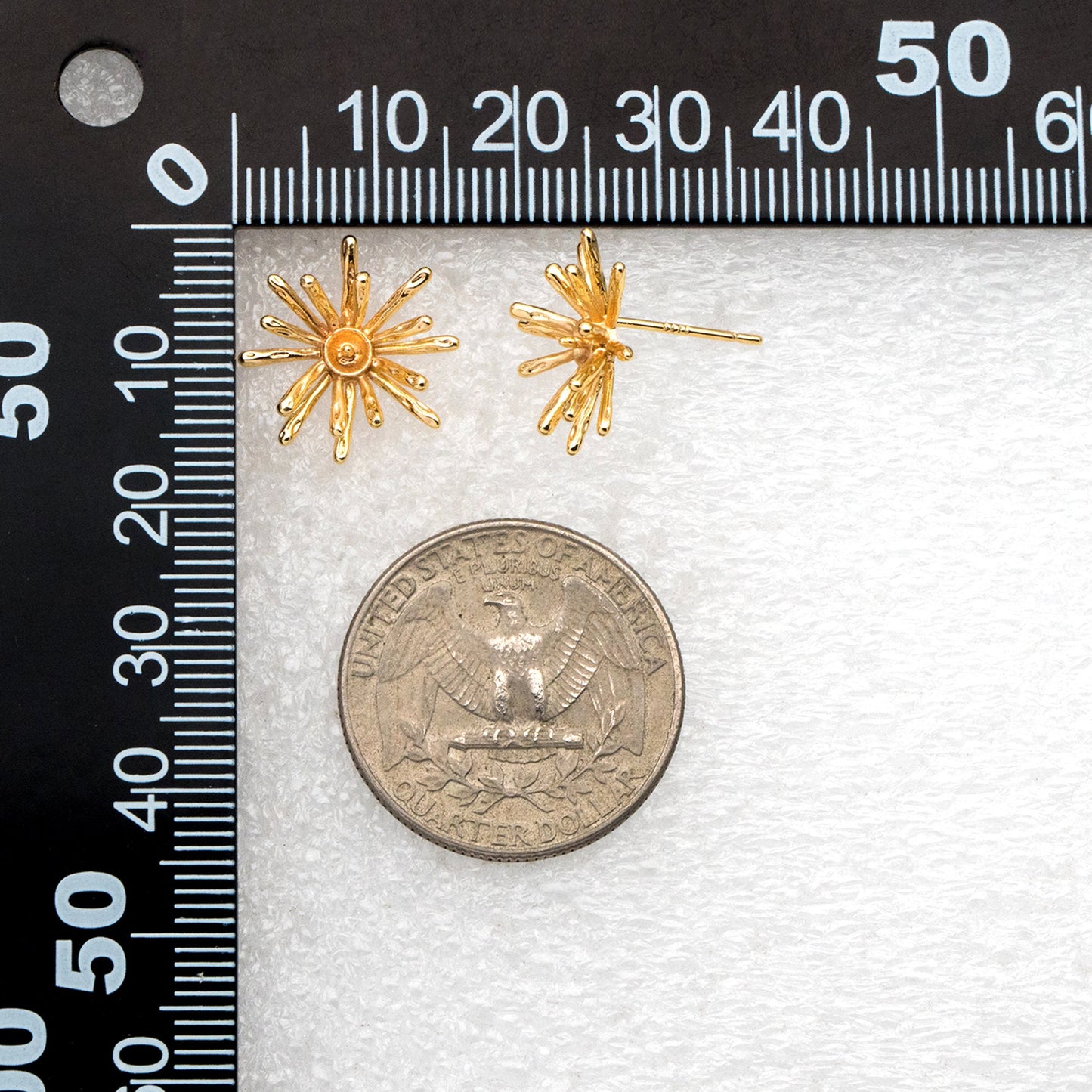 10pcs Gold Fireworks Ear Posts, Pearl Earring Mounts, Half Drilled Pearls Earring Settings (GB-3689)