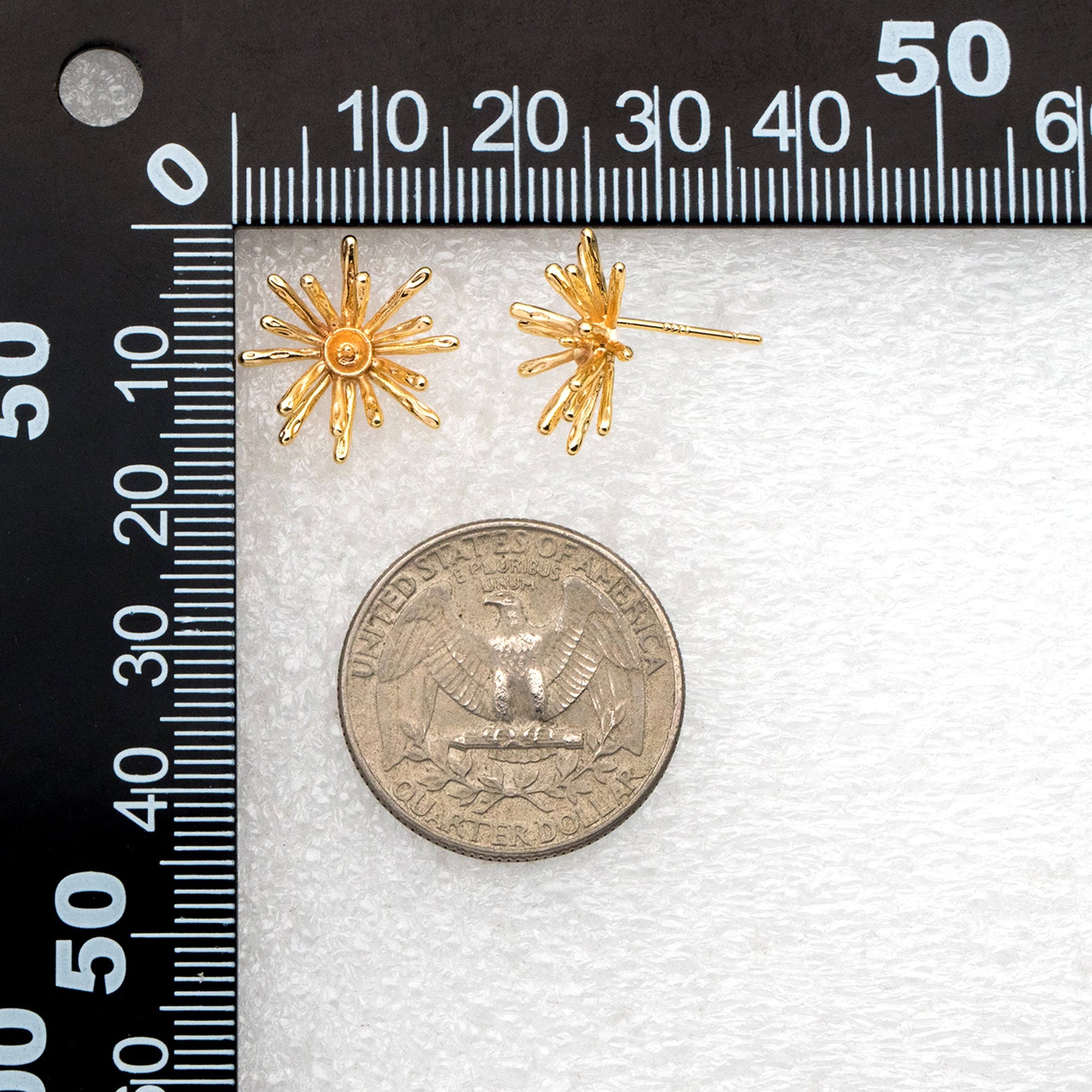 10pcs Gold Fireworks Ear Posts, Pearl Earring Mounts, Half Drilled Pearls Earring Settings (GB-3689)