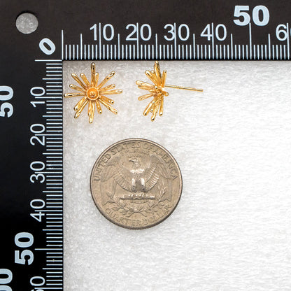 10pcs Gold Fireworks Ear Posts, Pearl Earring Mounts, Half Drilled Pearls Earring Settings (GB-3689)