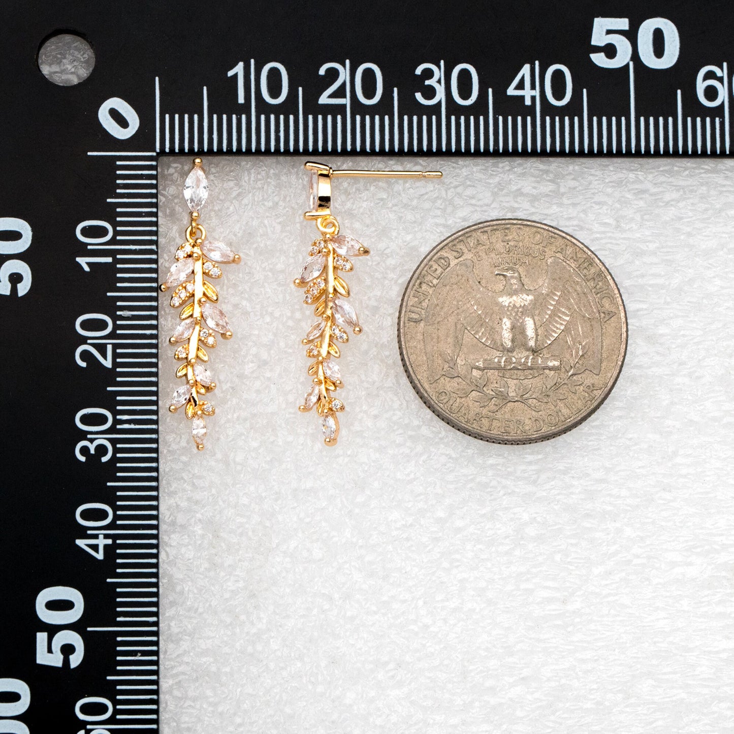 4pcs CZ Pave Gold Leaf Earring Posts, Gold Plated Brass, Leaf Dangle Earrings (GB-3690)