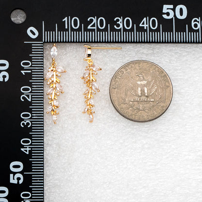 4pcs CZ Pave Gold Leaf Earring Posts, Gold Plated Brass, Leaf Dangle Earrings (GB-3690)