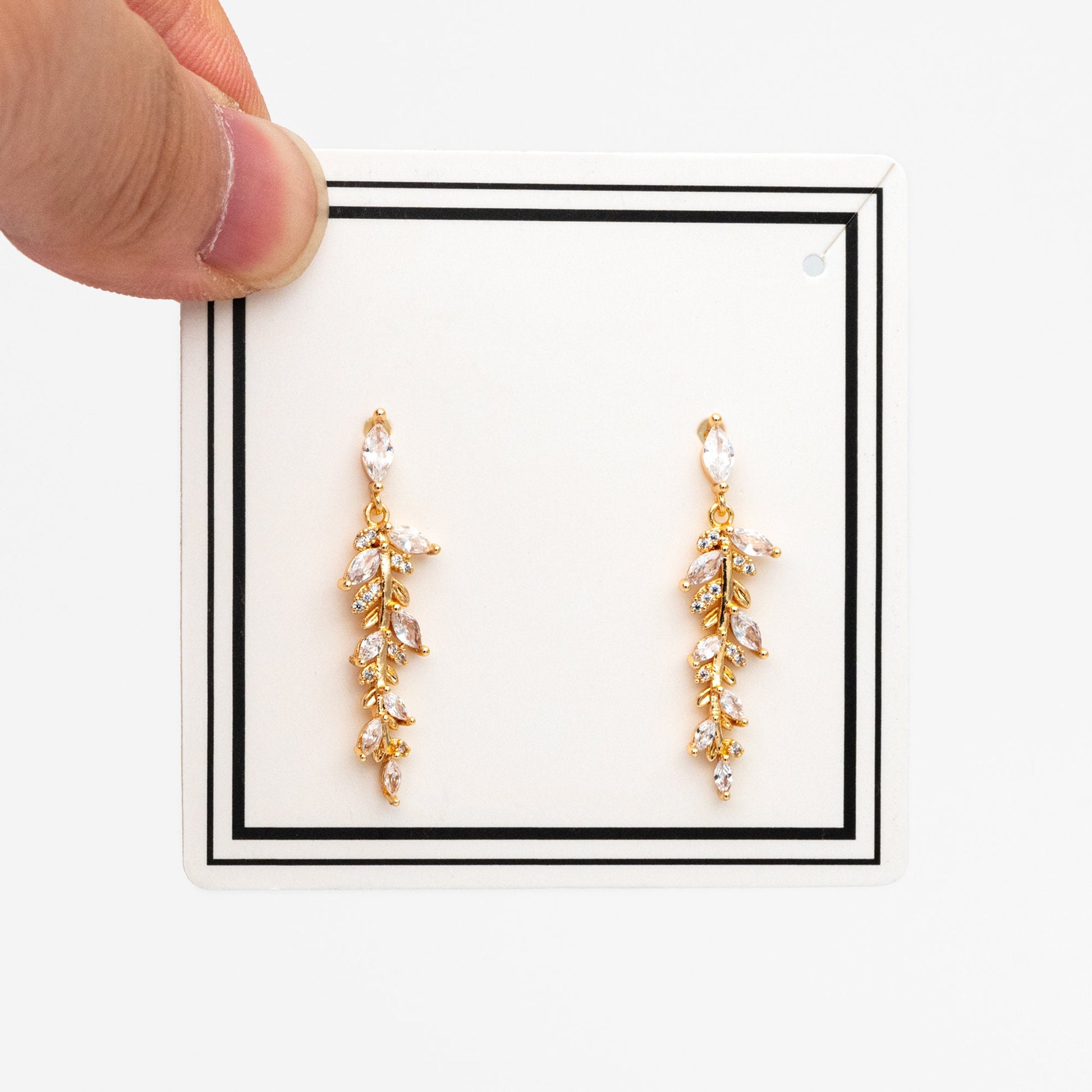 4pcs CZ Pave Gold Leaf Earring Posts, Gold Plated Brass, Leaf Dangle Earrings (GB-3690)