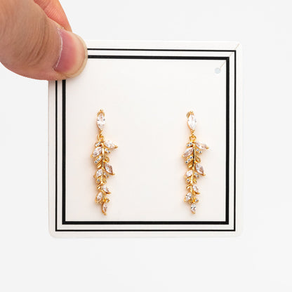 4pcs CZ Pave Gold Leaf Earring Posts, Gold Plated Brass, Leaf Dangle Earrings (GB-3690)
