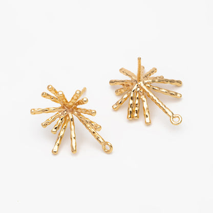 4pcs Gold/ Silver Fireworks Ear Posts with Loop, Gold/ Rhodium Plated Brass Stud Earrings, DIY Earring Findings (GB-3691)