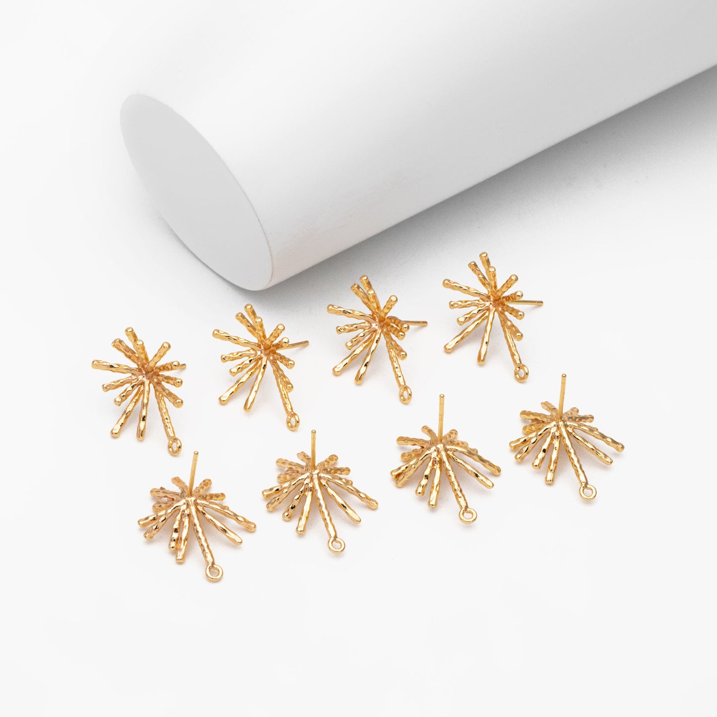 4pcs Gold/ Silver Fireworks Ear Posts with Loop, Gold/ Rhodium Plated Brass Stud Earrings, DIY Earring Findings (GB-3691)