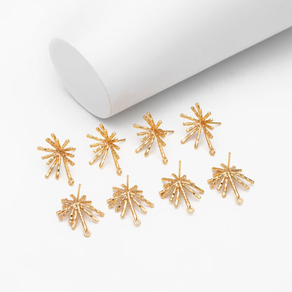 4pcs Gold/ Silver Fireworks Ear Posts with Loop, Gold/ Rhodium Plated Brass Stud Earrings, DIY Earring Findings (GB-3691)