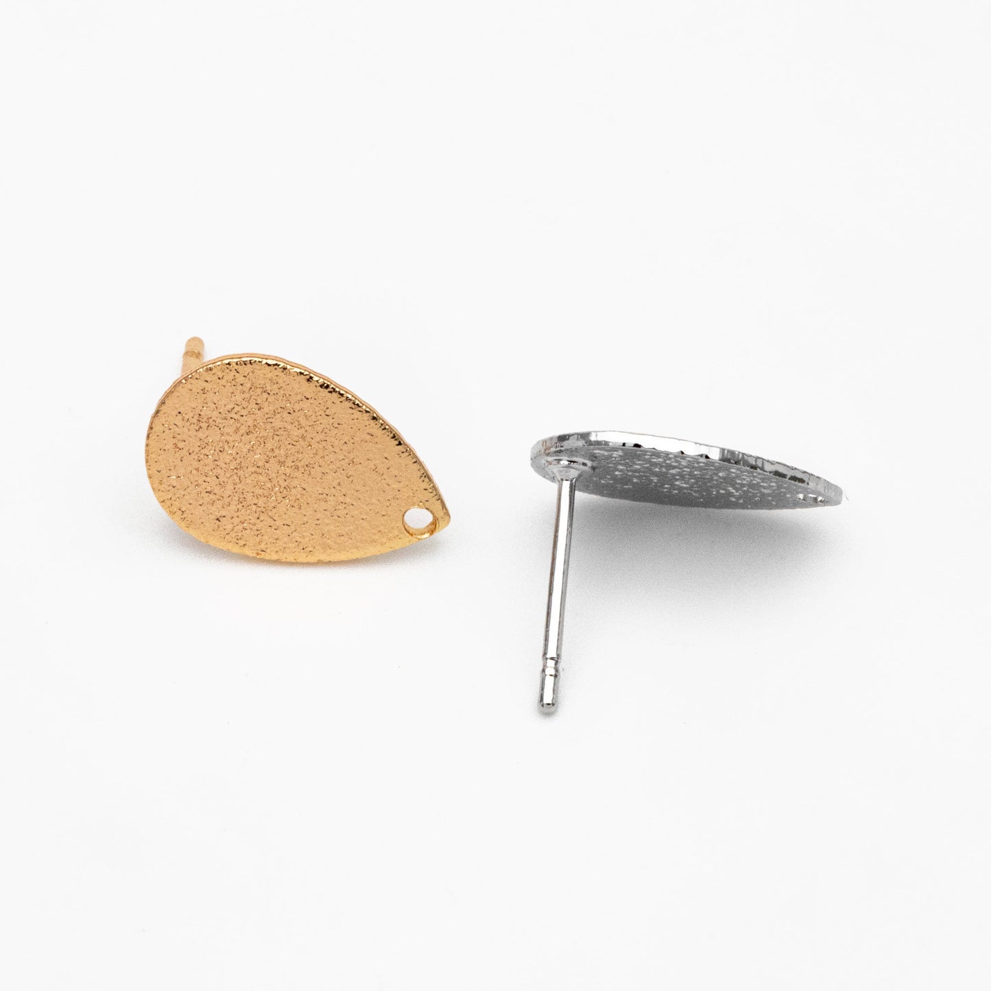 10pcs Gold/ Silver Teardrop Ear Posts 14x9mm, 18K Gold/ Rhodium Plated Brass, Geometric Disk Stud Earring Components (#GB-486)