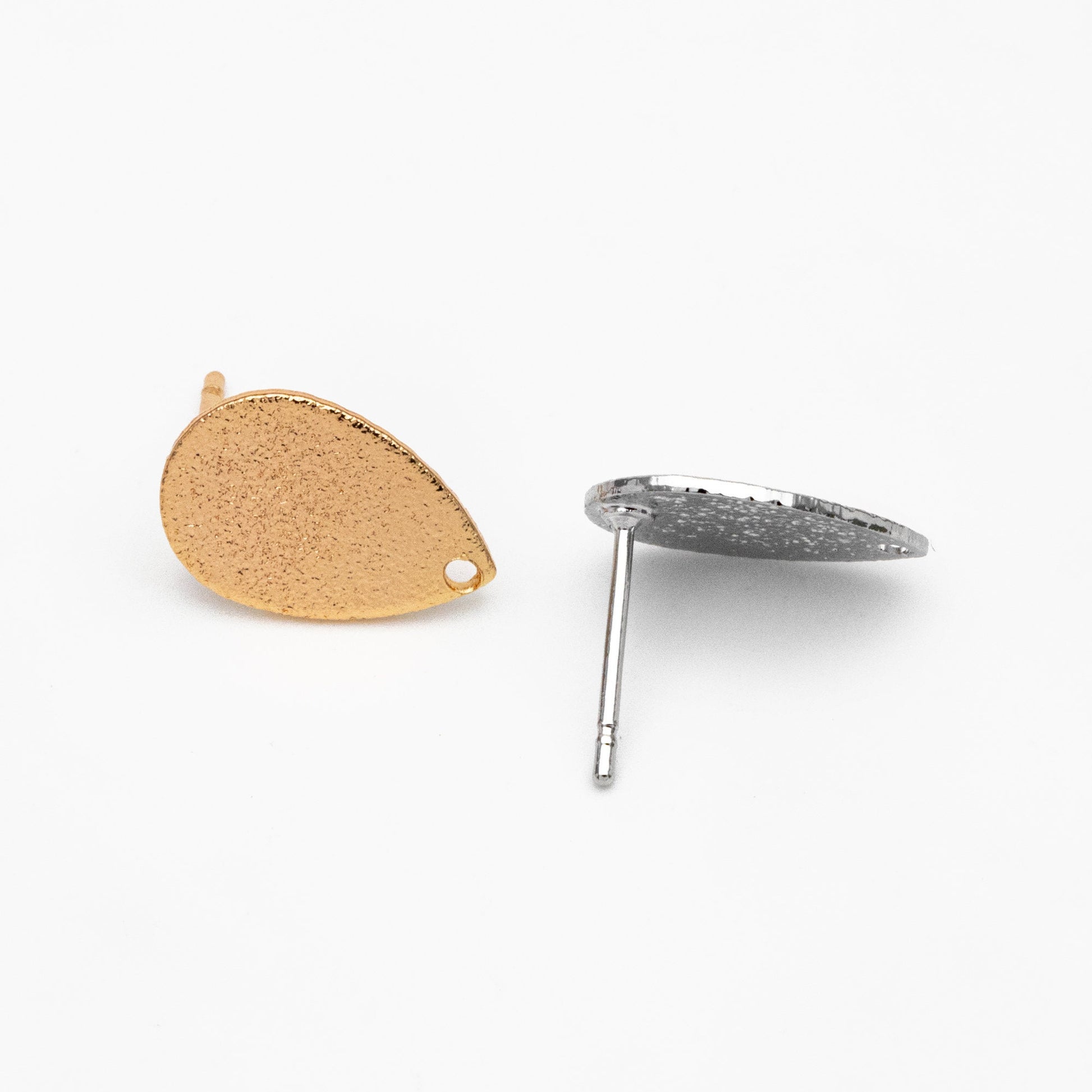 10pcs Gold/ Silver Teardrop Ear Posts 14x9mm, 18K Gold/ Rhodium Plated Brass, Geometric Disk Stud Earring Components (#GB-486)