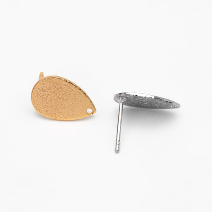 10pcs Gold/ Silver Teardrop Ear Posts 14x9mm, 18K Gold/ Rhodium Plated Brass, Geometric Disk Stud Earring Components (#GB-486)