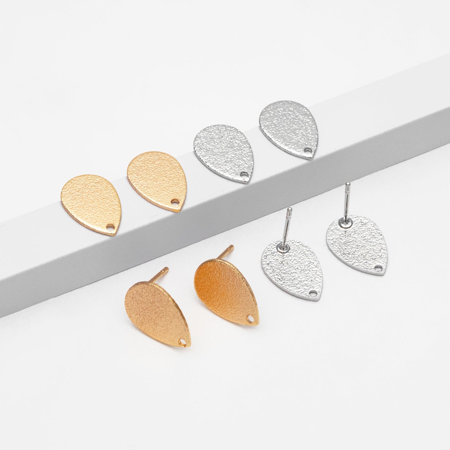 10pcs Gold/ Silver Teardrop Ear Posts 14x9mm, 18K Gold/ Rhodium Plated Brass, Geometric Disk Stud Earring Components (#GB-486)