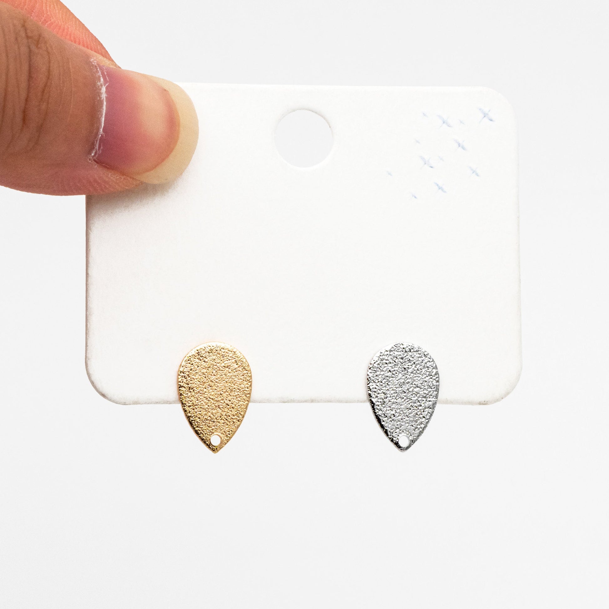 10pcs Gold/ Silver Teardrop Ear Posts 14x9mm, 18K Gold/ Rhodium Plated Brass, Geometric Disk Stud Earring Components (#GB-486)