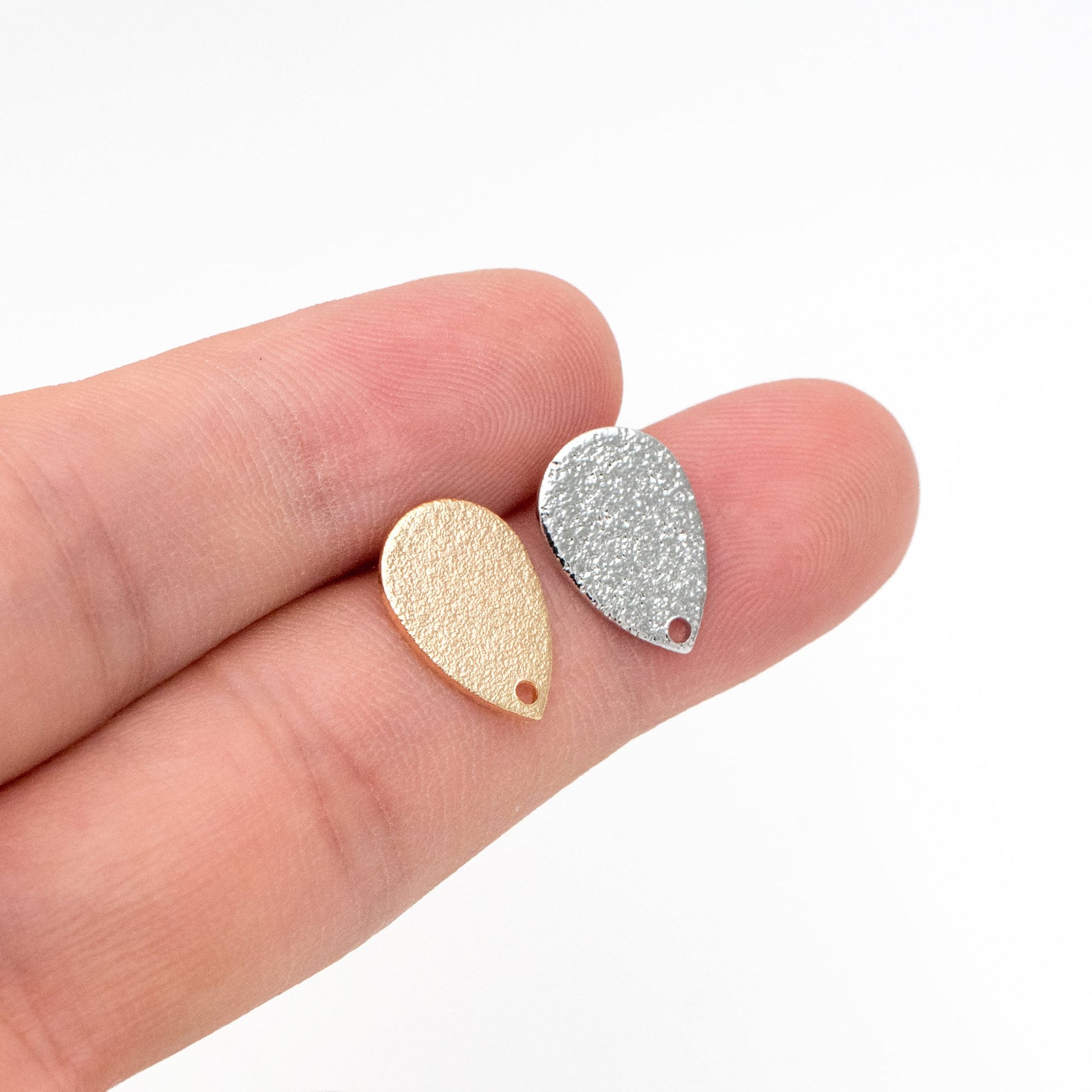 10pcs Gold/ Silver Teardrop Ear Posts 14x9mm, 18K Gold/ Rhodium Plated Brass, Geometric Disk Stud Earring Components (#GB-486)